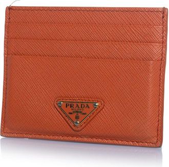 Prada Pre-owned Womens saffiano leather card holder in orange - One Size