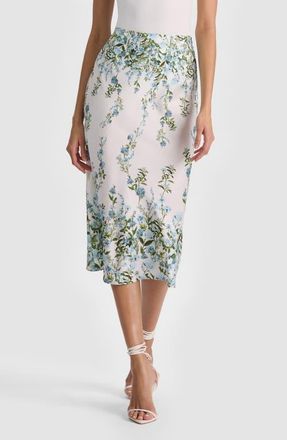 Alice & Olivia Maeve Floral Print Slip Skirt in Fresh Air Carolina Blue at Nordstrom, Size 10