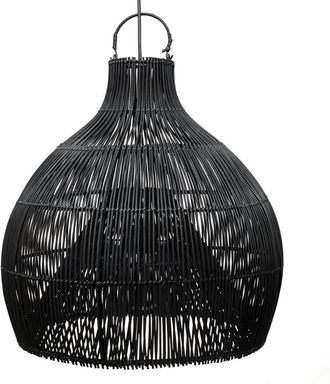 Bazar Bizar L&aacute;mpara colgante de rat&aacute;n en negro 50x50x52 cm