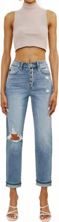 Kancan Single Cuff Mom Jeans In Blue