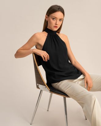 LilySilk Silk Georgette Halter Neck Top for Women