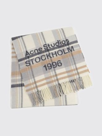 Acne Studios Sciarpa in lana a quadri con logo jacquard e fondo sfrangiato