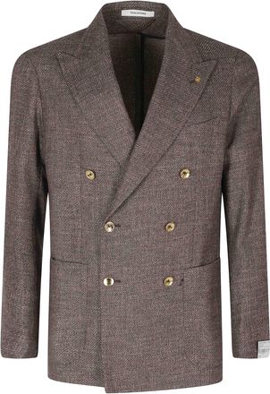 Tagliatore Brown Double-Breasted Jeweled Buttons Wool-Blend Blazer