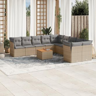 vidaXL Juego De Sof&aacute;s Jard&iacute;n Con Cojines Beige Mezcla 11 Pzas Rat&aacute;n Pe Vidaxl