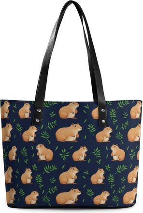 Generic Capybaras Leaf Guinea Pigs Tote Bags for Women Cute Shoulder Purses Handbags