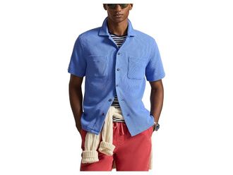 Polo Ralph Lauren Waffle-Knit Cotton Linen Camp Shirt Mens Clothing Harbor Island Blue : 2XL, Cotton/Linen
