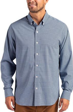 Cutter & Buck Skyline Epic Confidence Check Stretch Button-Down Shirt in Pale Blue/navy Blue at Nordstrom, Size 2Xlt
