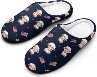 Generic Cute Lamb U.S. Flag Funny Mens Cotton Slippers Soft Non-Slip Rubber Sole House Slipper Indoor Outdoor