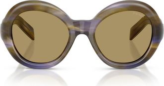 Prada 53mm Gradient Round Sunglasses in Striped Lagoon/green Olive at Nordstrom