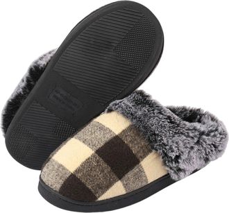 Generic Womens Fluffy Slippers Memory Foam Shoes Winter Warm Comfy House Slippers Knitted Shoes Faux Fur Lined Anti-Skid Rubber Sole Bedroom Soft Slipper Cozy