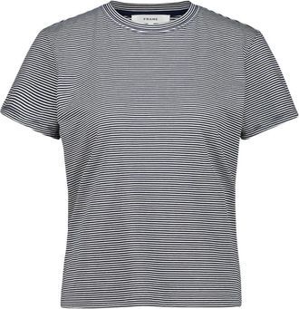 Frame Denim Gestreepte Katoenen T-shirt met Ronde Hals - Dames - T-shirts - Blauw - M - Katoen - Tops