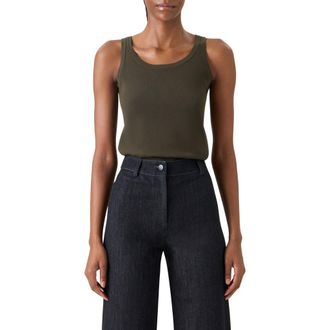 Akris Scoop Neck Cotton Sweater Tank in Olive at Nordstrom, Size 12