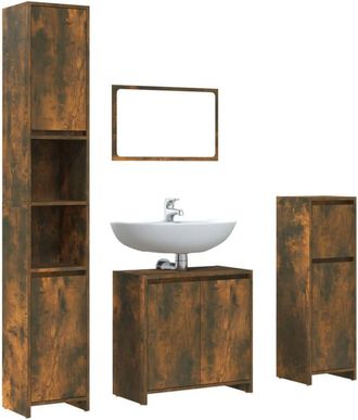 vidaXL Vidaxl - Set de muebles baño 4 pzas madera contrachapada roble ahumado