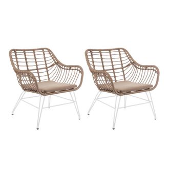 LOLAhome Set de 2 sillones de jard&iacute;n de 1 plaza Ariki de rattan y acero blanco