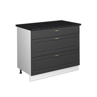 Vicco Mueble Bajo De Cocina Fame-line, Antracita-oro Landhaus/blanco, 100 Cm, Et Antracita, Vicco