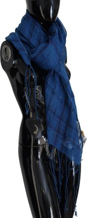Costume National Womens Blue Linen Shawl Foulard Fringes Scarf