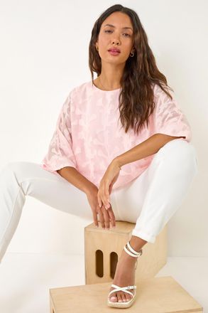 Roman Burnout Floral Dipped Hem Overlay Top