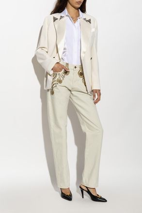 Versace Wool Blazer With Shimmering Embellishments, Womens, Cream