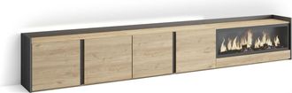 Skraut Home Skraut Home - Mueble Tv, Televisi&oacute;n, Muebles De Sal&oacute;n, Almacenaje, 315x35x50cm, Para Tv Hasta 80, Chimenea El&eacute;ctrica Xxl, Led, Estilo Moderno, Roble Y