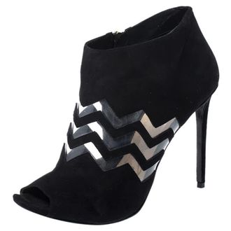 Nicholas Kirkwood Black Suede And Pvc Chevron Peep Toe Ankle Booties