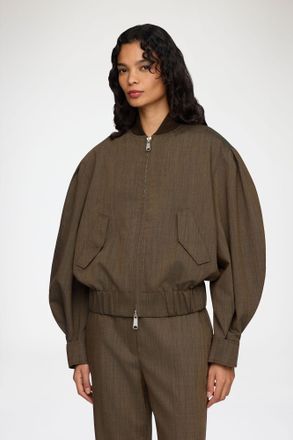 Ganni Canteen Bomber in Brown Wool Melange - Size 36
