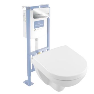 Villeroy & Boch Pack Inodoro Suspendido Compacto Sin Cerco Villeroy Et Boch O.novo + Asiento + Placa Cromada + Estructura