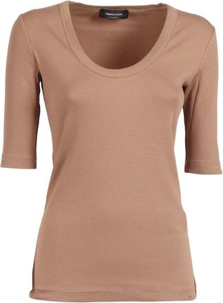 Fabiana Filippi T-Shirts, female, Beige, Size: M T-shirt in Jersey Costina Manica al Gomito con Scollo U
