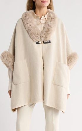 Nanette Lepore Faux Fur Trim Ruana in Ivory at Nordstrom Rack