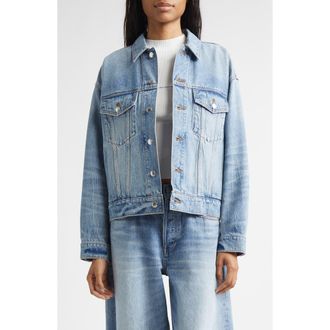 Alexander Wang Game Distressed Logo Denim Jacket in Authentic Light Indigo at Nordstrom, Size X-Small