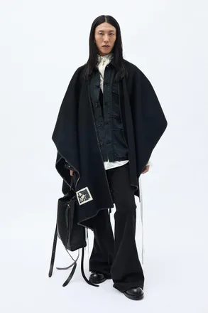 Ann Demeulemeester Ovart Rectangular Cape With Printed Leather Patch
