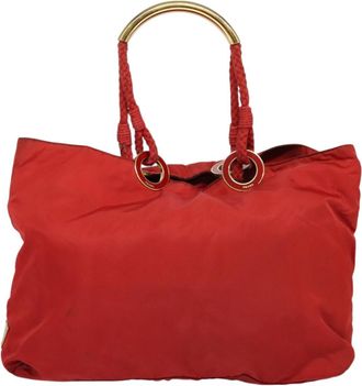 Prada Tessuto Metallo Red Nylon Tote Bag (Pre-Owned)