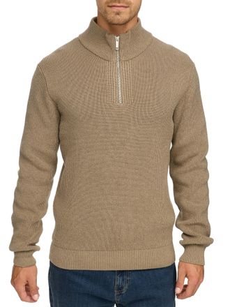 Indicode Troyer INDICODE INEmil.5 zip, Herren, Gr. XXL, beige mix, Strick, Obermaterial: 60% Polyester, 40% Baumwolle, unifarben, regular fit h&uuml;ftlang, hoch ge