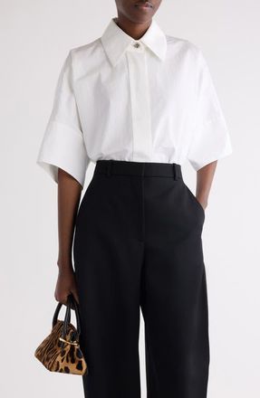 Givenchy Oversize Short Sleeve Cotton Poplin Button-Up Shirt in White at Nordstrom, Size 12 Us