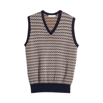Christophe Lemaire Sleeveless Knitwear, male, Multicolor, Size: S V-neck Jacquard Vest