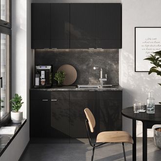 Vicco Cocina Para Solteros Fame-line, Rayas Negras/antracita, 140 Cm Sin Encimera, Vicco