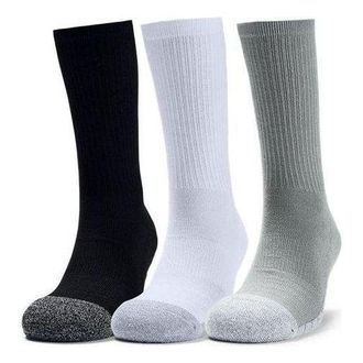 Under Armour Adult HeatGear Crew Socks 3-Pack Black White Grey 1346751-035
