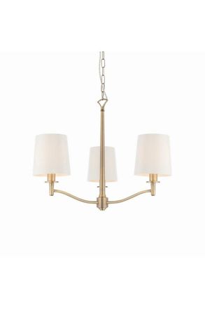 Netlighting Ortona 3 Light Multi Arm Pendant Matt Antique Brass Vintage White Faux Silk E14 in Gold