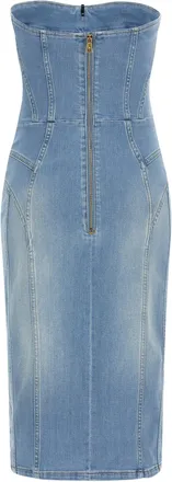 Elisabetta Franchi Stonewashed Denim Bustier Dress - Blue