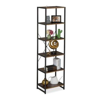 Relaxdays Relaxdays - Estanter&iacute;a, 180 X 50 X 35 Cm, 6 Baldas Abiertas, Librer&iacute;a Auxiliar Para Sal&oacute;n, Cocina, Pasillo, Negro/marr&oacute;n
