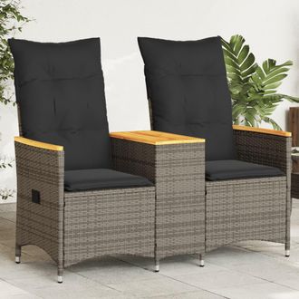 vidaXL Sof&aacute; De Jard&iacute;n Reclinable De 2 Plazas Con Mesa Rat&aacute;n Pe Gris Vidaxl