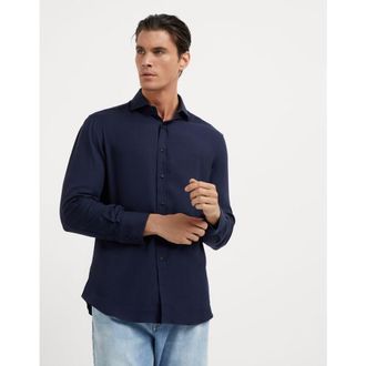 Brunello Cucinelli Mens Blue Cotton Wool Blend Shirt, Size XXL