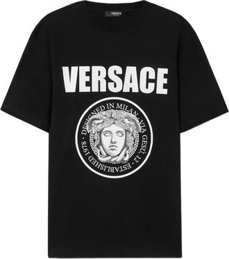 Versace Zwart Logo Print Crew Neck T-shirt - Heren - T-shirts - Zwart - XL - Tops
