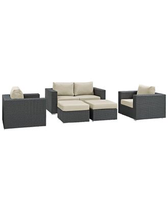 ModWay Sojourn 5Pc Outdoor Patio Wicker Rattan Sunbrella Sectional Set