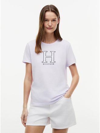 Tommy Hilfiger Womens Floral H-Logo T-Shirt - Purple - XXL