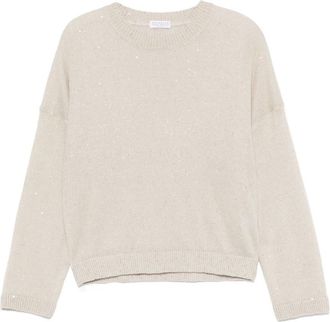 Brunello Cucinelli Grey Linen And Silk Crewneck Sweater