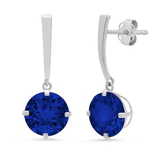 MAX + STONE 14k White Gold Solitaire Round-Cut Gemstone Drop Earrings (8mm)