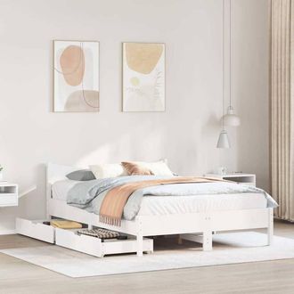 Berkfield Home Full Bed Frame with Drawers White 140x200 cm Solid Wood Pine