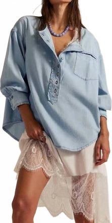 Free People Dreaming Denim Pullover Top In So Soft Light Wash