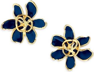 Oscar De La Renta O Enamel Flower Stud Earrings in Navy at Nordstrom