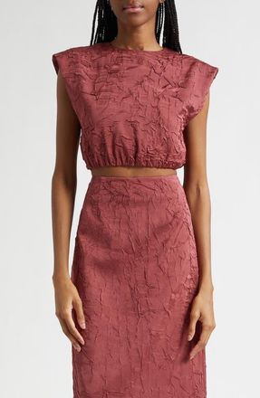 Ulla Johnson Gisella Crinkle Satin Crop Top in Fig at Nordstrom, Size 12